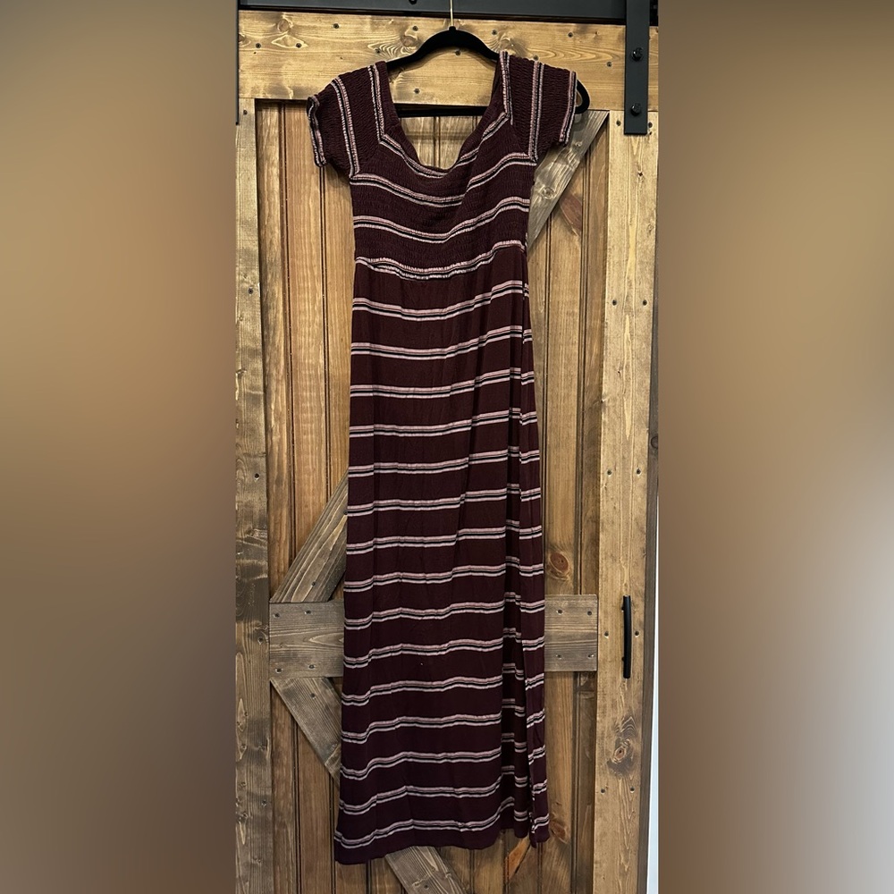 Maurices Dark Maroon Off the Shoulder Maxi Dress